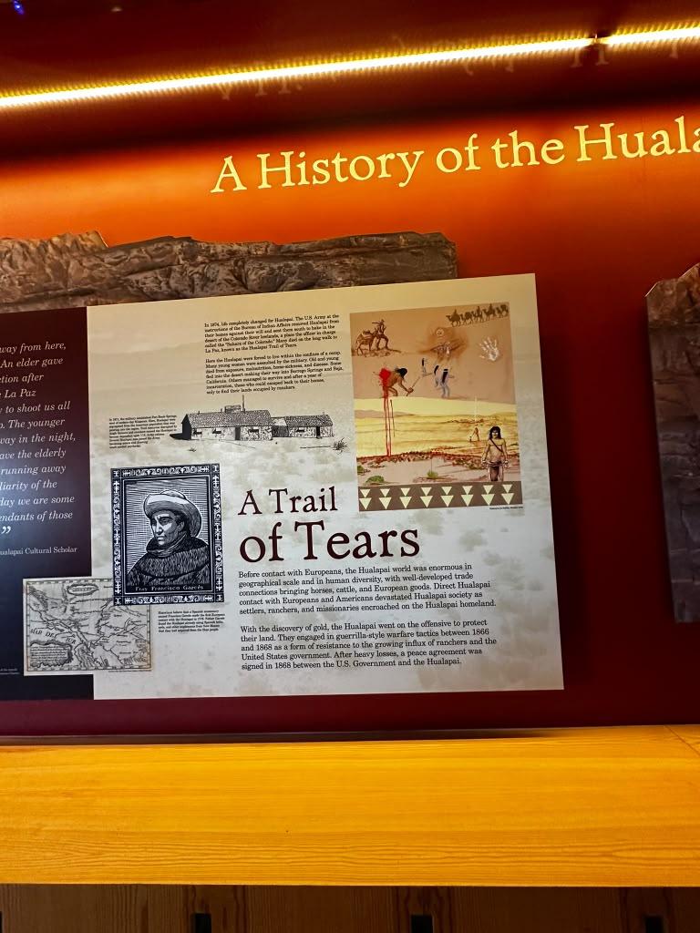 Interpretive display titled A Trail of Tears at Grand Canyon West