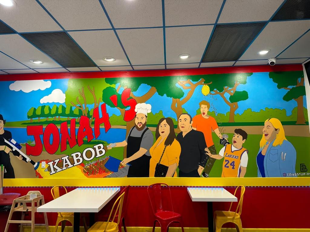 Colorful Jonah’s Kabob mural inside a Los Angeles restaurant