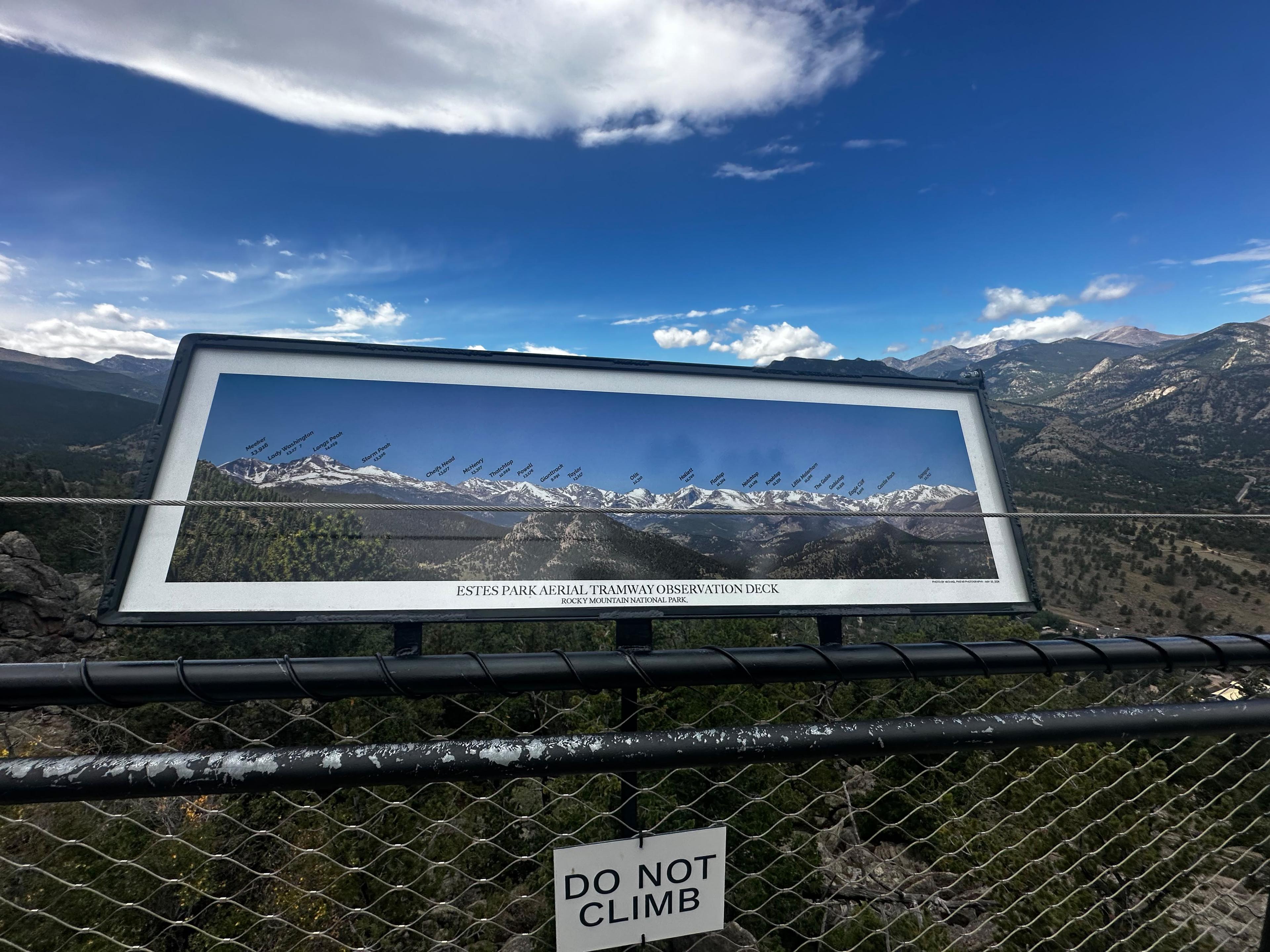 Estes Park Aerial Tramway observation deck mountain-identification display
