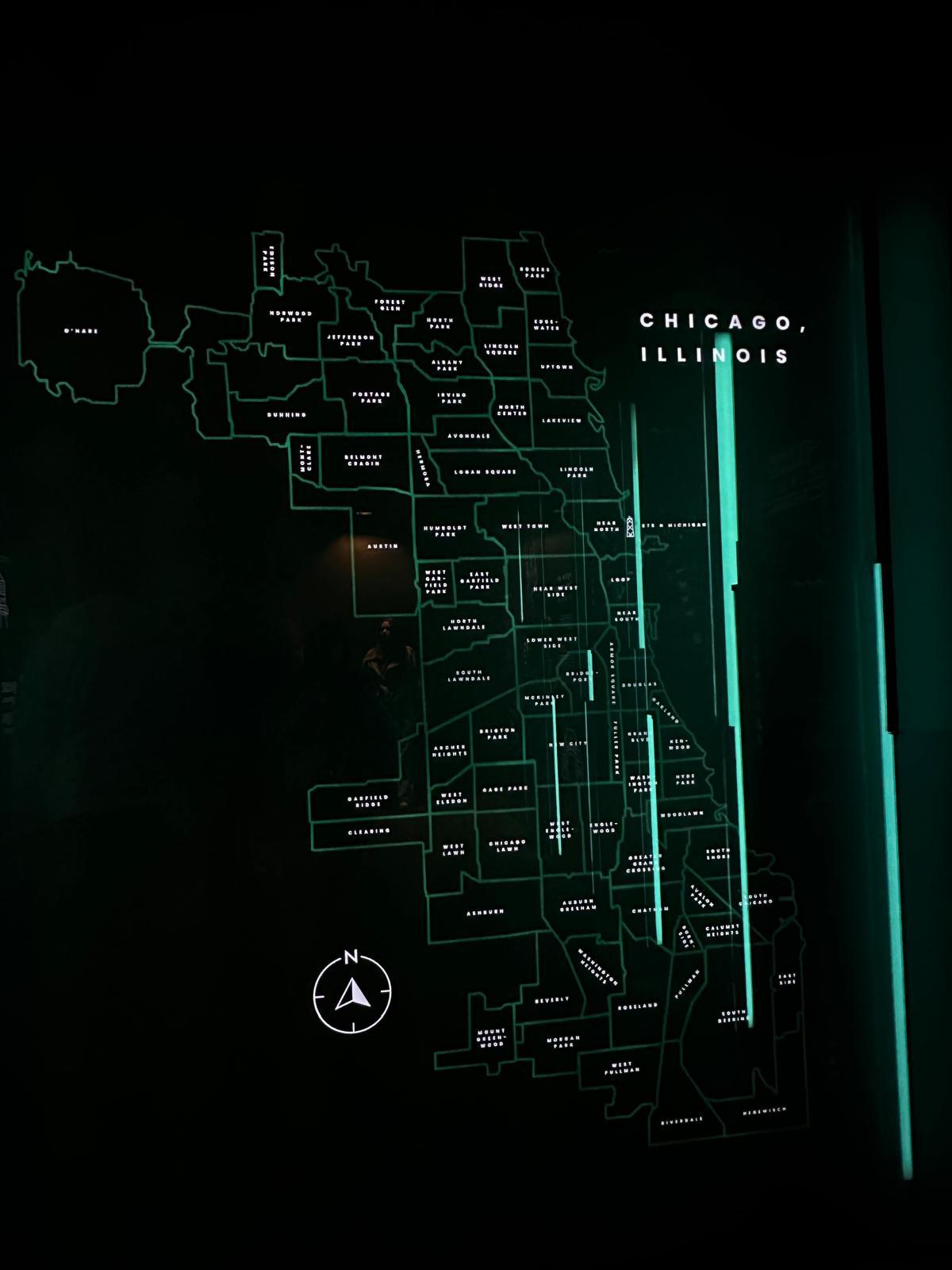 Illuminated Chicago map display inside a city attraction