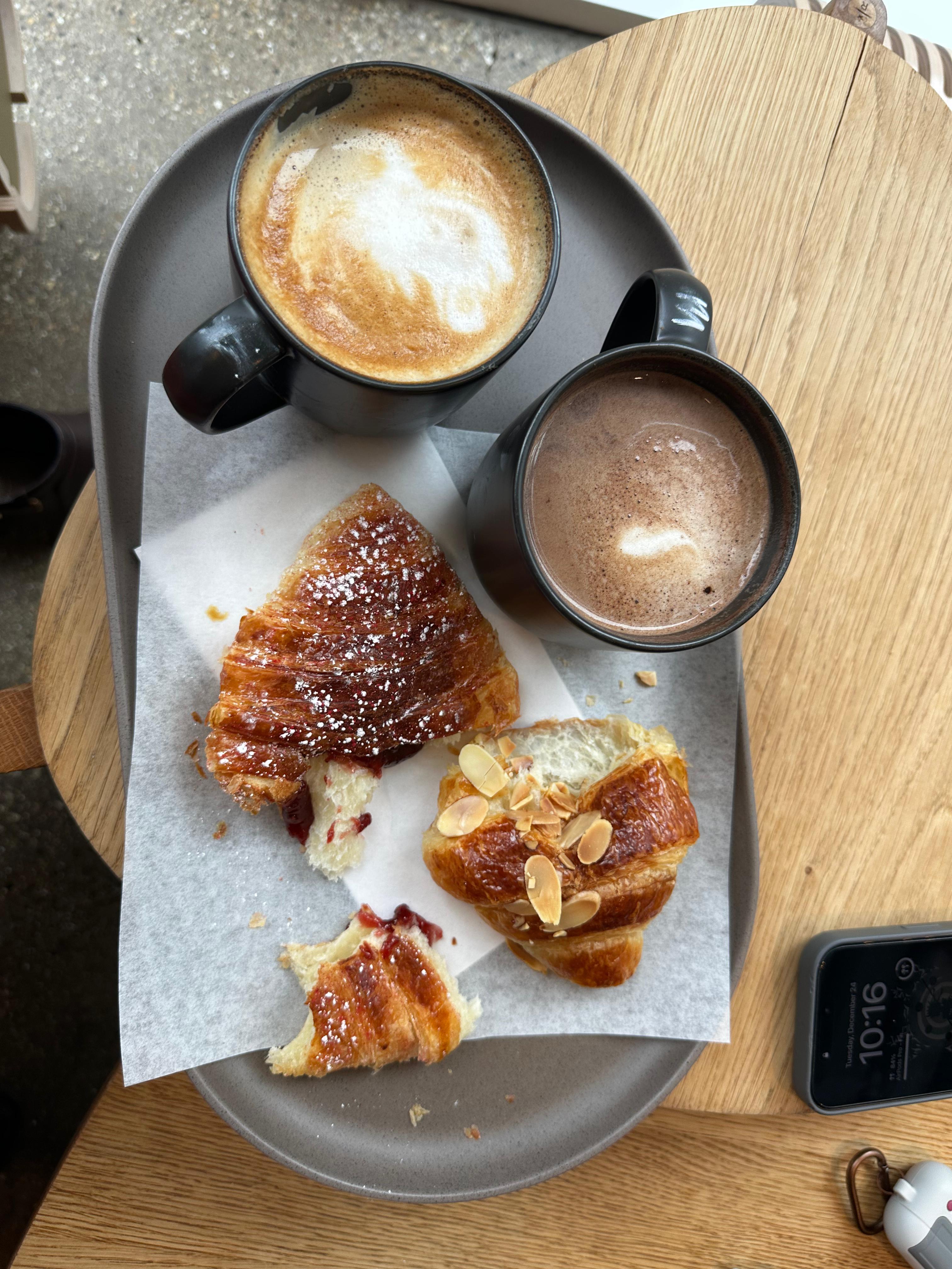 Coffee drinks and pastries during a Chicago café break
