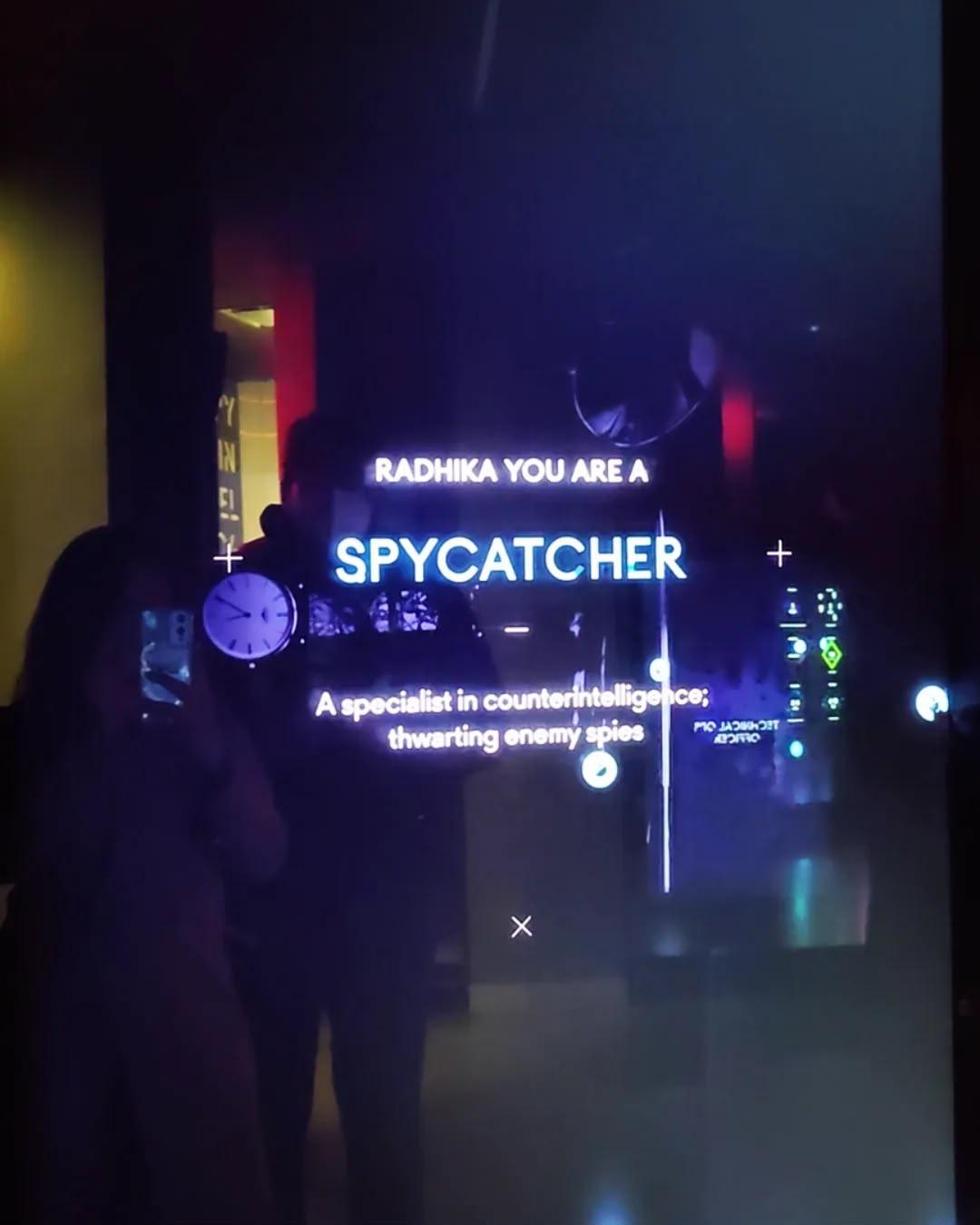 Interactive spy-themed psychometric challenge screen in New York