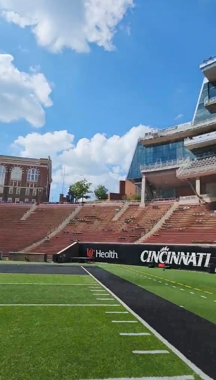 Nippert Stadium field viewed from ground level