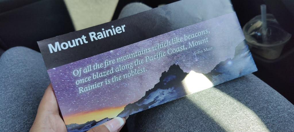 Mount Rainier entry receipt or pass held inside a vehicle